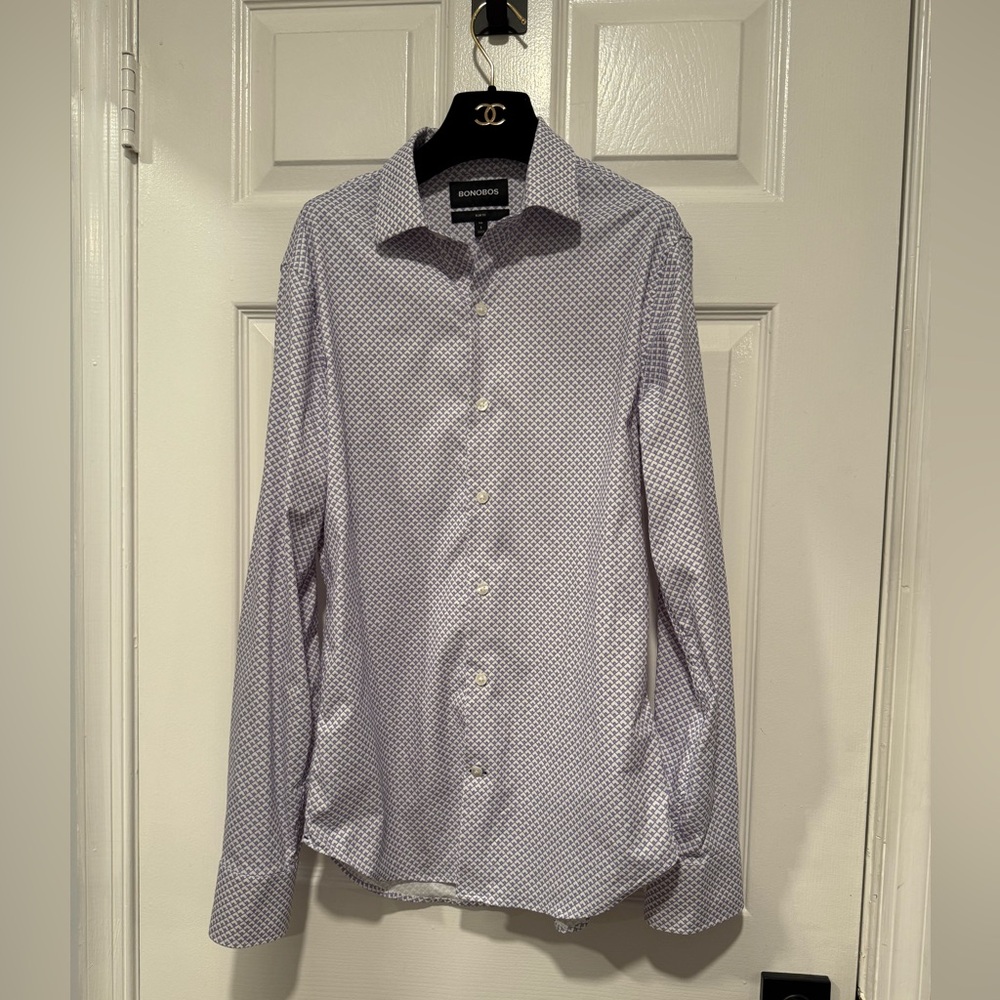 Bonobos Mens Slim Fit Reg Tech Button Down Shirt Purple White Geo Pattern size S